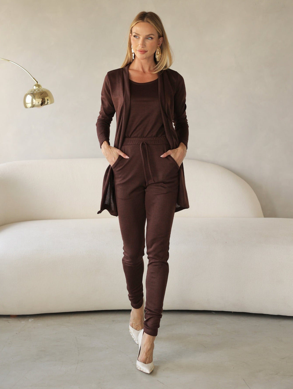Conjunto 3 Peças Lanzinha Calça Slim e Kimono Alongado e Regata Básica Confortável Giselle