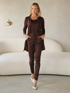 Conjunto 3 Peças Lanzinha Calça Slim e Kimono Alongado e Regata Básica Confortável Giselle