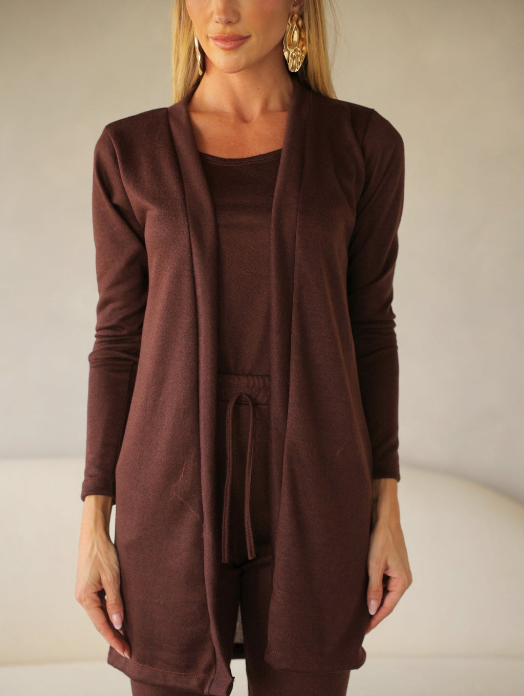 Conjunto 3 Peças Lanzinha Calça Slim e Kimono Alongado e Regata Básica Confortável Giselle