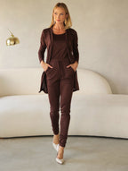 Conjunto 3 Peças Lanzinha Calça Slim e Kimono Alongado e Regata Básica Confortável Giselle