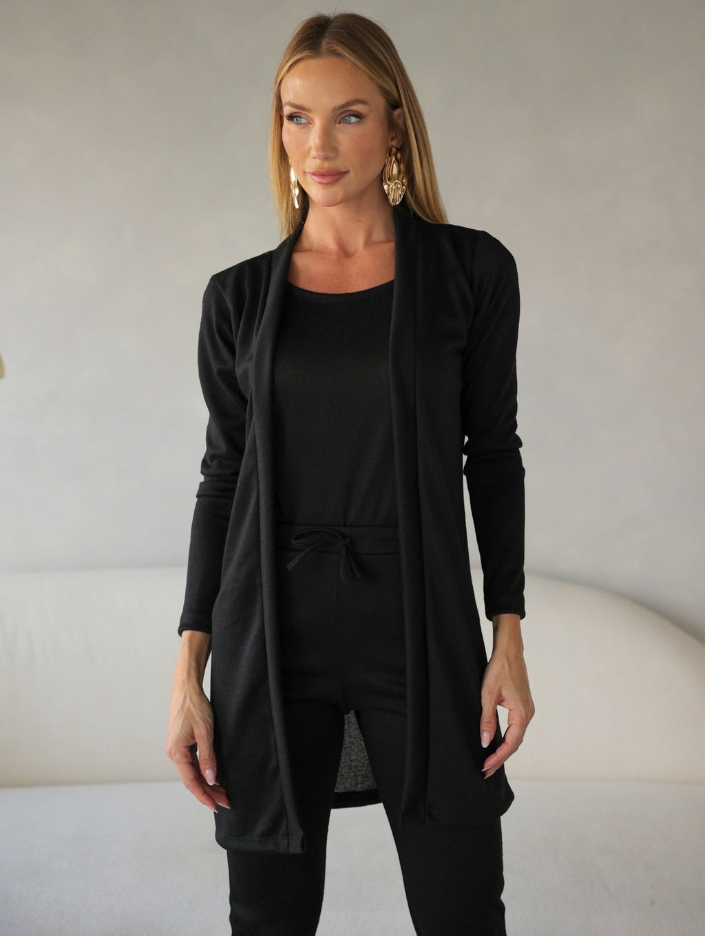 Conjunto 3 Peças Lanzinha Calça Slim e Kimono Alongado e Regata Básica Confortável Giselle