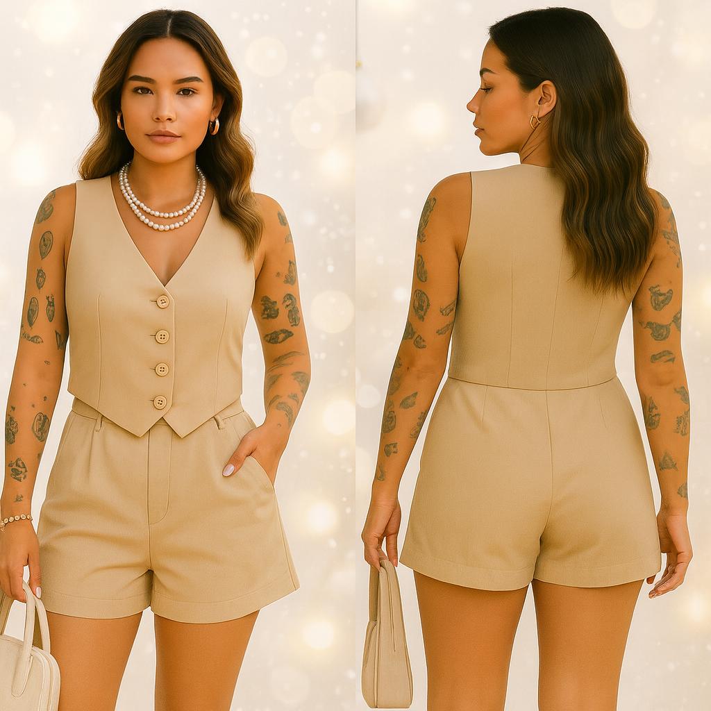 Conjunto Colete e Shorts em Alfaiataria
Conjunto Colete e Shorts
Conjunto Colete Alfaiataria
Conjunto Colete