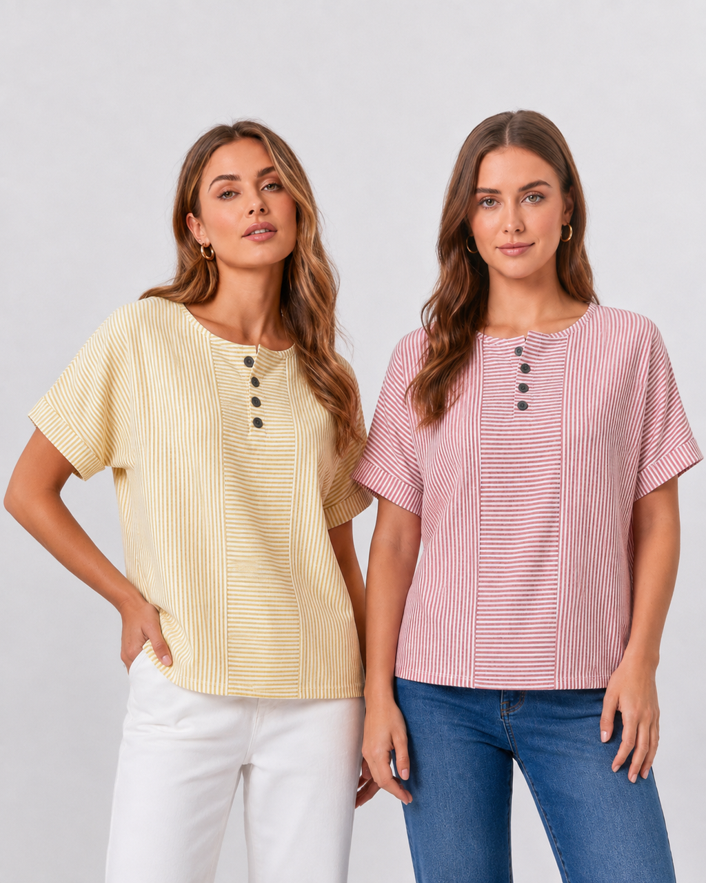(Compre 1 Leve 2) Blusa Euddora™ Com Listras Delicadas e Botões Frontais