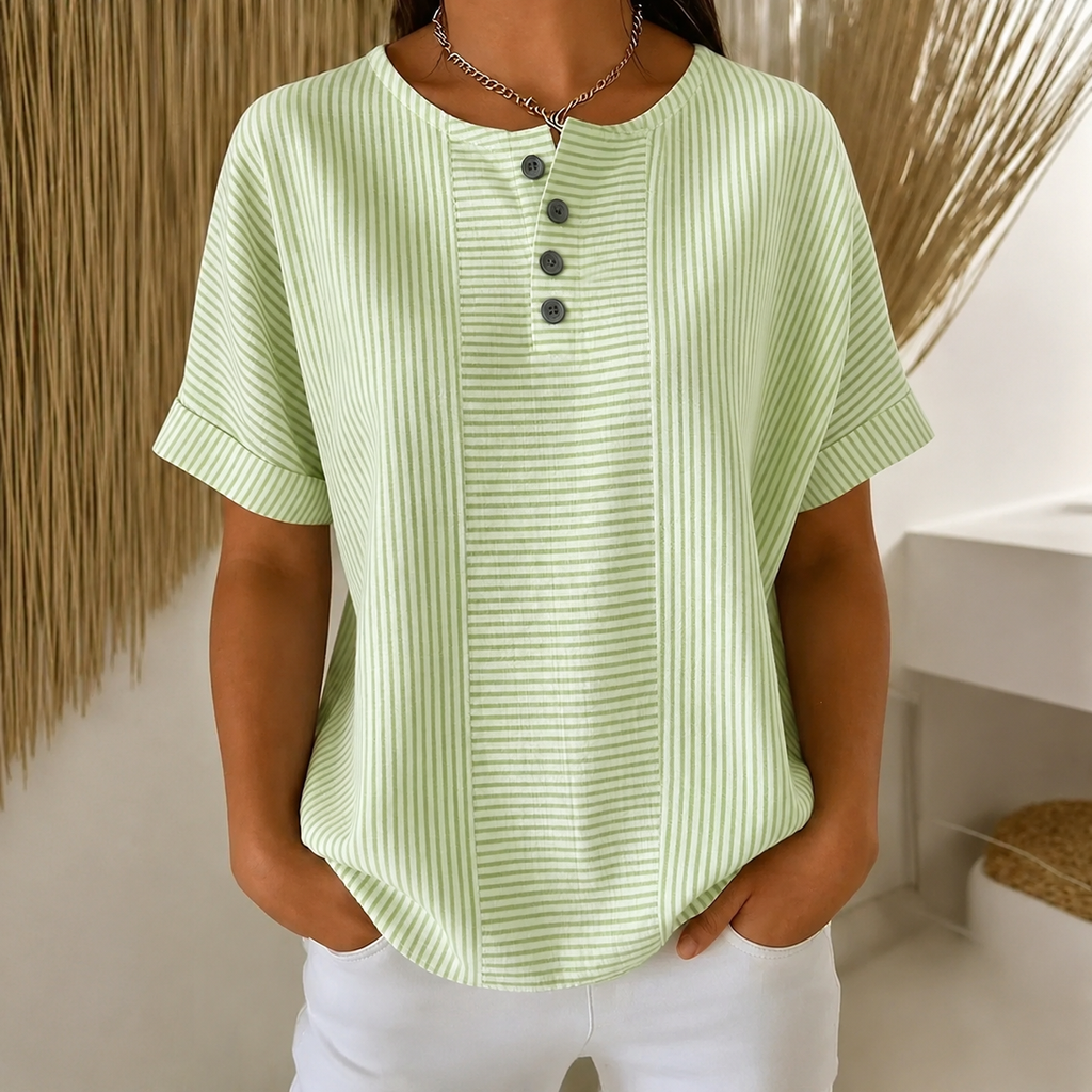 (Compre 1 Leve 2) Blusa Euddora™ Com Listras Delicadas e Botões Frontais