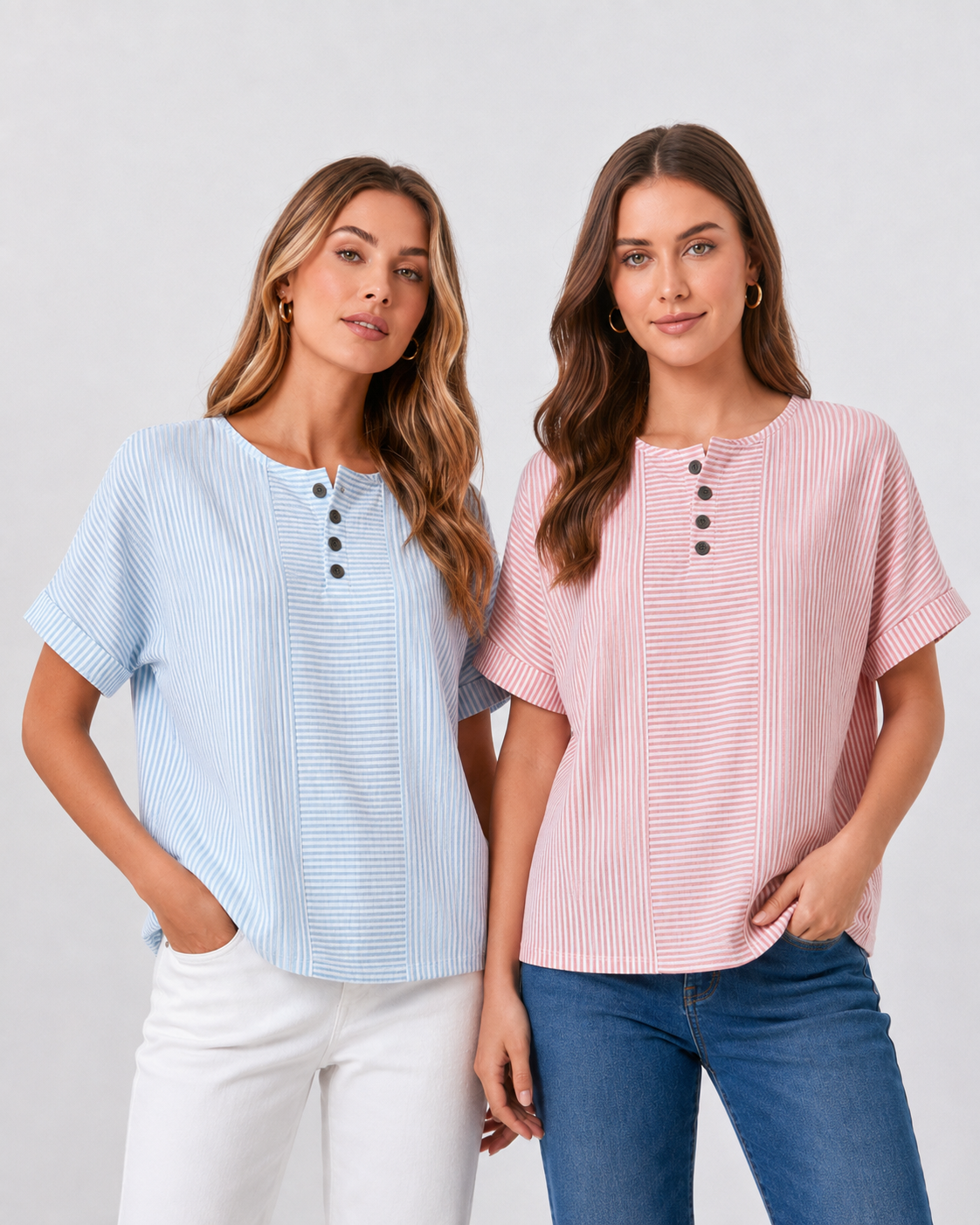 (Compre 1 Leve 2) Blusa Euddora™ Com Listras Delicadas e Botões Frontais