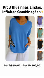 Kit 3 Blusas Luna® em Malha Leve – Decote V