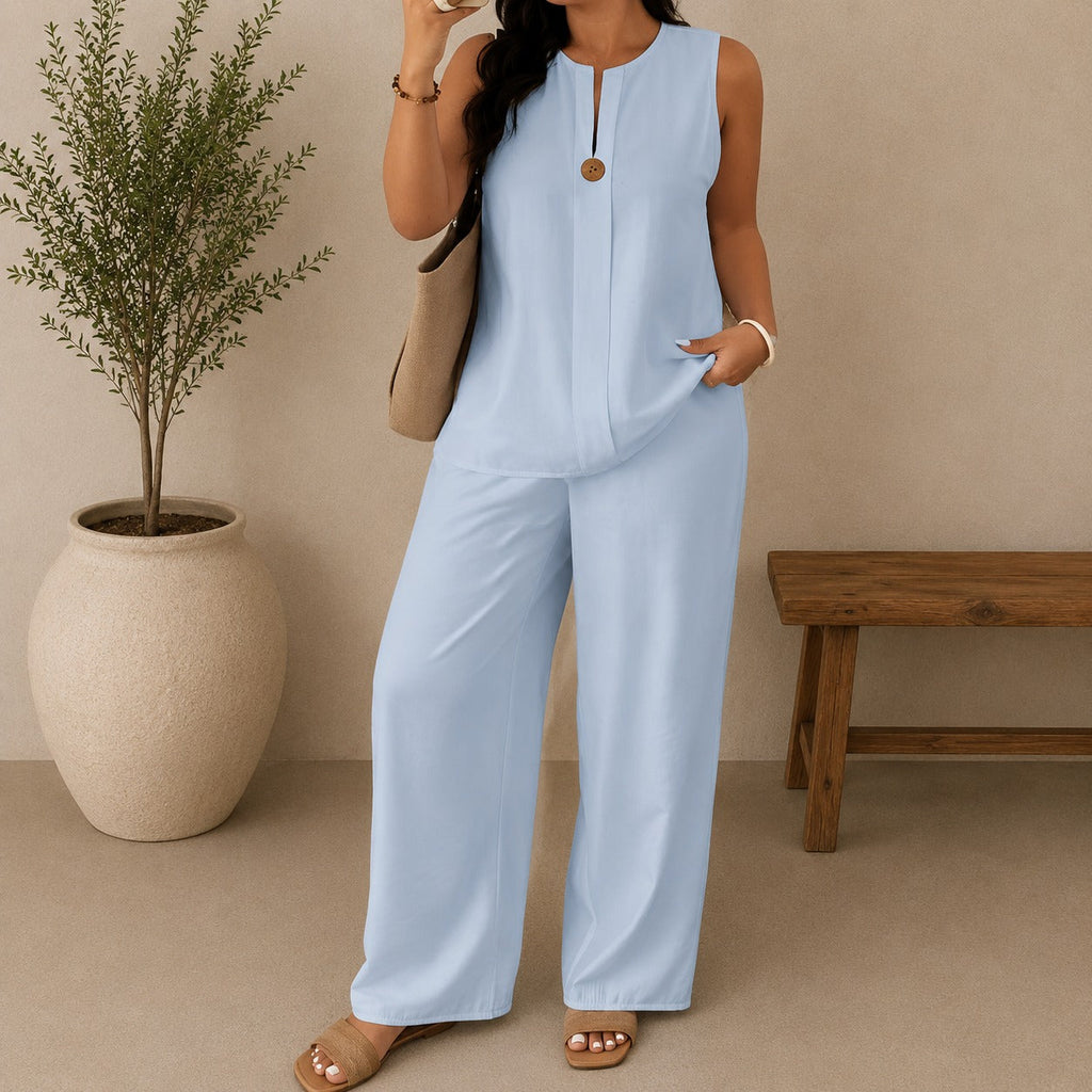 Conjunto Lucienne™ Blusa com Decote de Abertura Frontal e Calça Pantalona
Conjunto Lucienne™ Blusa com Decote de Abertura
Conjunto Lucienne