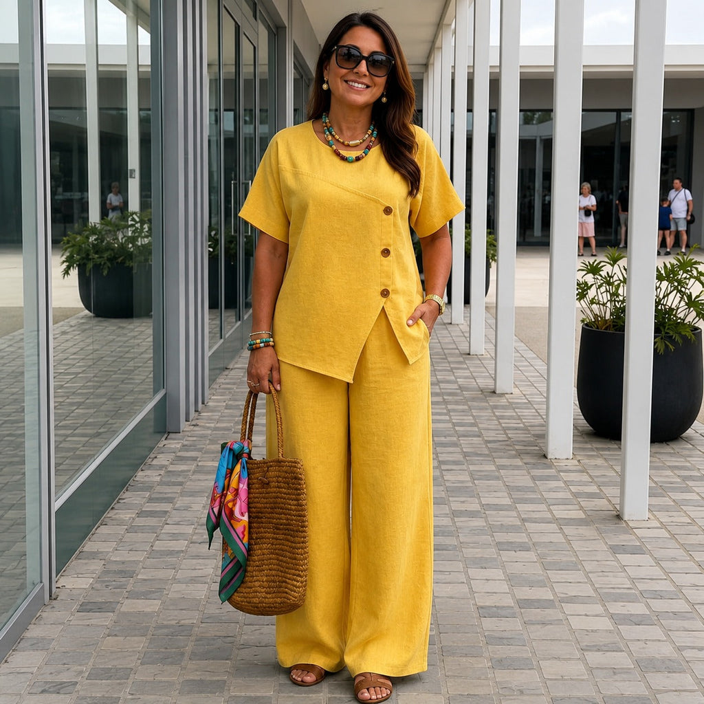 Conjunto Savena em Linho de Algodão com Blusa Assimétrica e Pantalona Fluida
Conjunto Savena com Blusa Assimétrica e Pantalona Fluida
Conjunto Savena com Blusa Assimétrica
Conjunto Savena em Linho de Algodão
Conjunto Savena